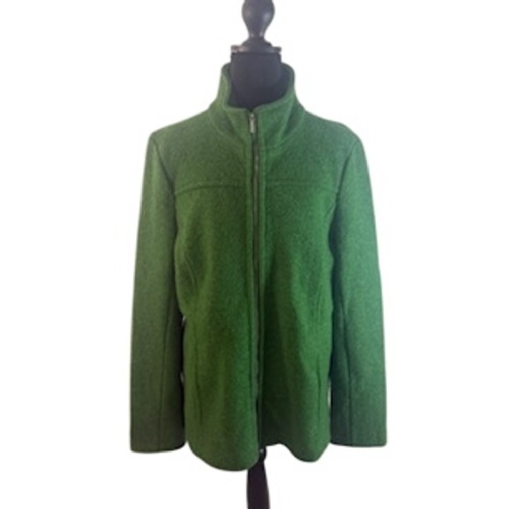 Lands End Womens‎ Green Wool Blend Full Zip Jacket Mock Neck Size 12